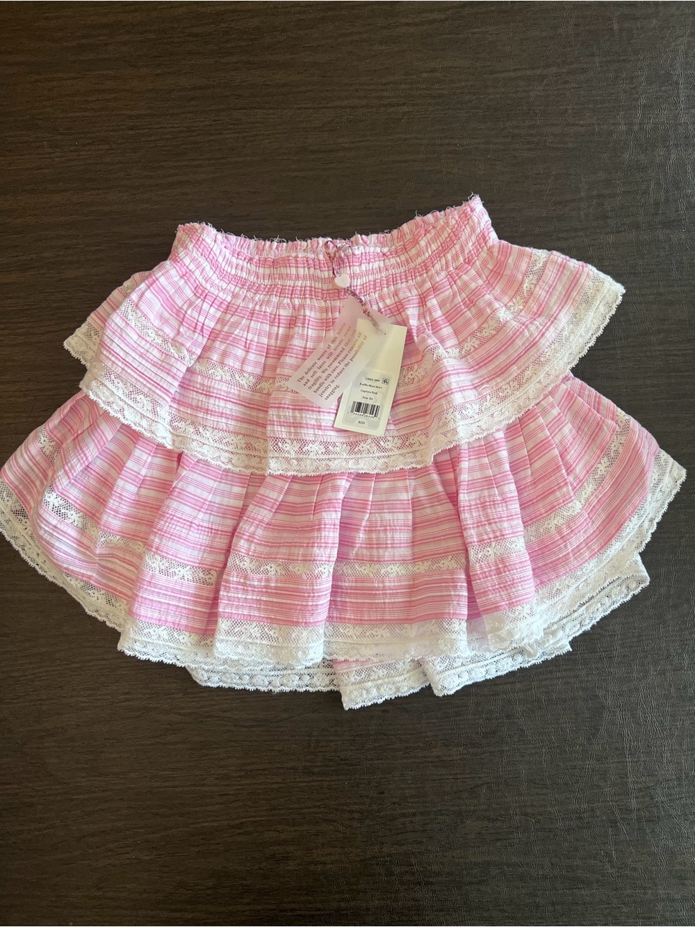 Love Shack Fancy Women Pink Tiered Lace Trim Skirt